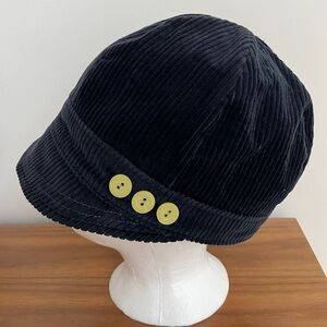 SUGAR SOUL Corduroy Cap Cloche Hat Navy Blue Cotton Fish Theme Lining Handmade